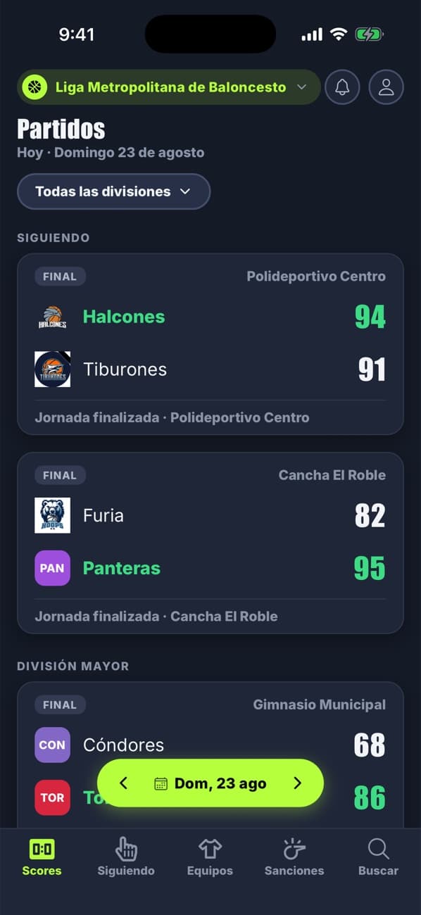 App móvil: Los marcadores del día, al momento